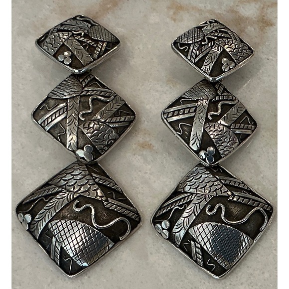 John Hardy Sterling Silver Diamond Shape Drop Dangle Earrings - Picture 8 of 10